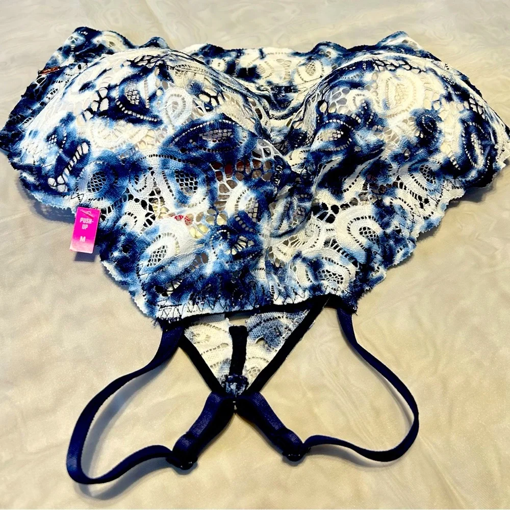 Victoria’s Secret PINK Lace Bralette M Blue Tie Dye Racerback Festival Boho NWT - Picture 6 of 9